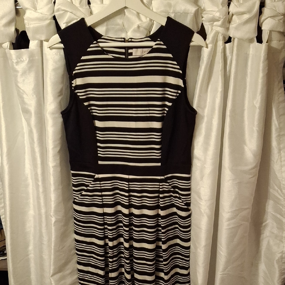 LOFT Black and White Striped Midi Dress 6